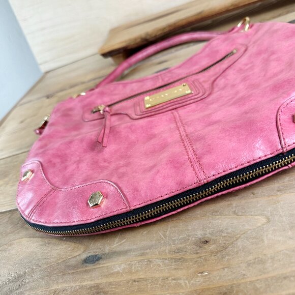 Gianni Bini Bag Pink with Gold Hexagon & Zipper‎ Accents Like NEW Expandable - Picture 3 of 12